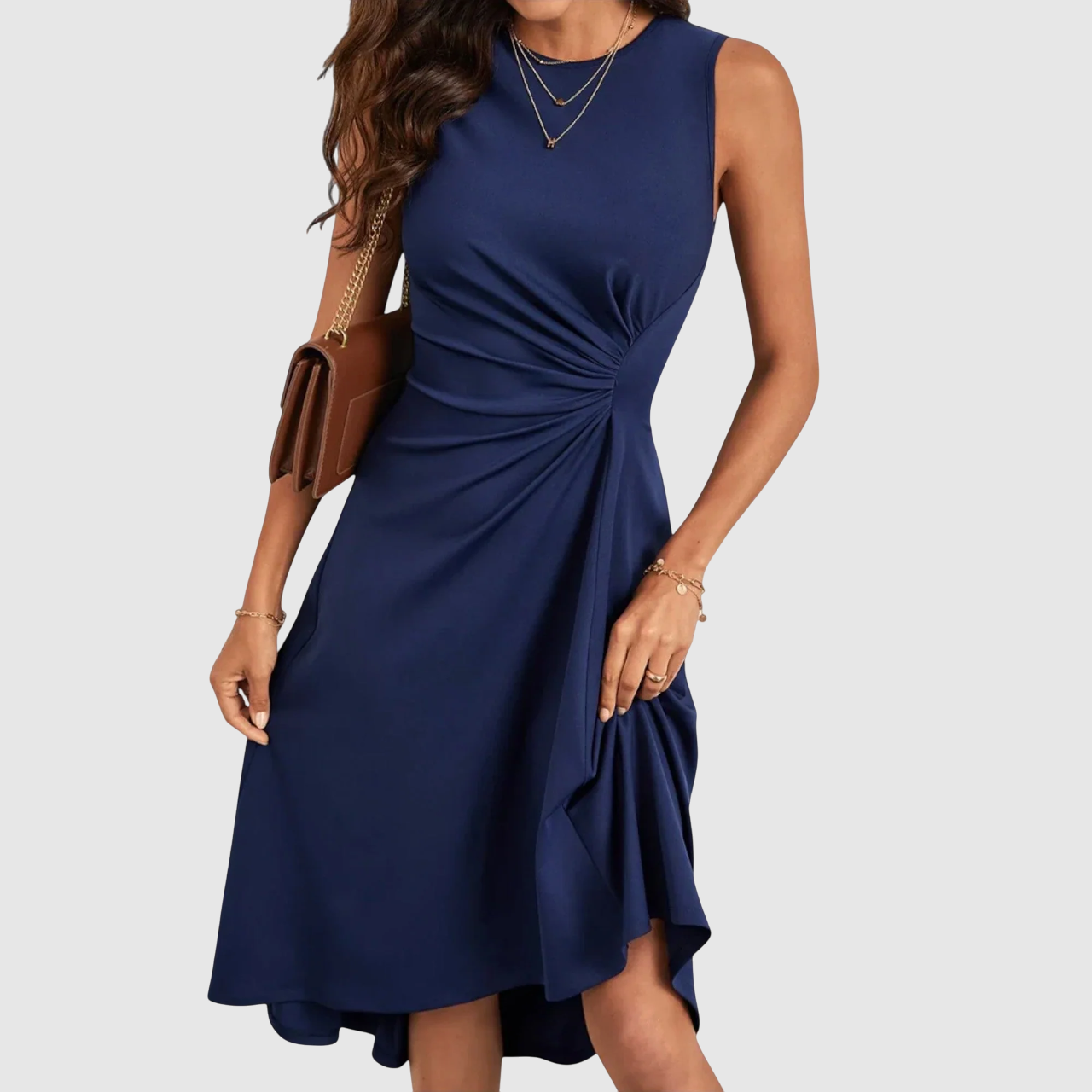 Kimberly – modré, jednoduché miniklidné šaty s kulatým výstřihem