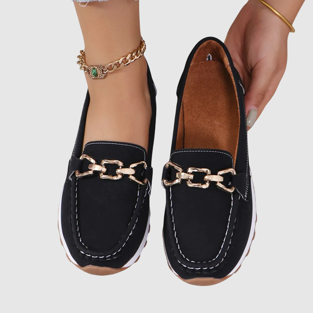 Loravelle | Ortopedické semišové mokasíny pro ženy s řetízkem